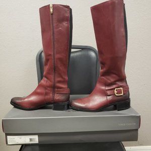 VINCE CAMUTO RIDING BOOT/ 9M WOMEN BURGANDY/BLACK SMOOTH CLF /ELAS GORE